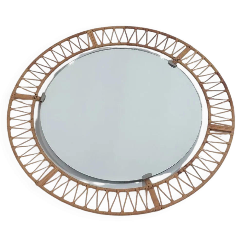 Miroir mural rond vintage en rotin, style bohème et ethnique