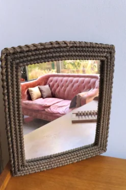 Miroir mural rotin osier vintage