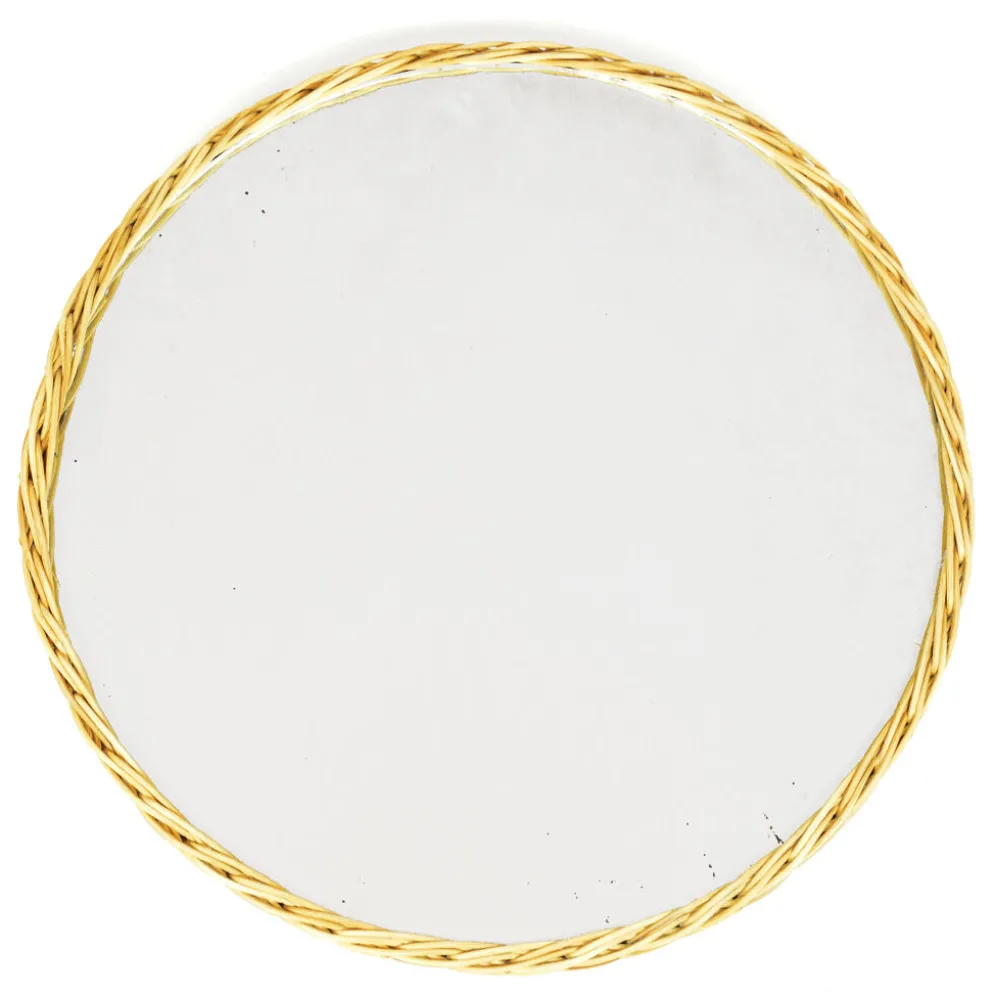 Miroir mural scandinave moderne en osier des années 70 Danemark 42cm