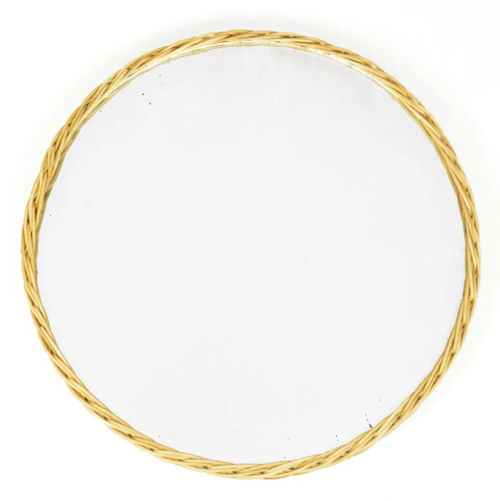 Miroir mural scandinave moderne en osier des années 70 Danemark 42cm