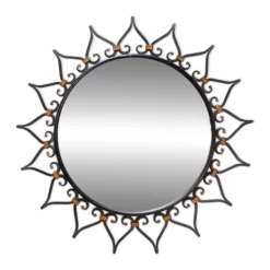 Miroir mural soleil en fer forgé avec motif cœur - 1960s