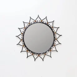 Miroir mural soleil en fer forgé avec motif cœur - 1960s