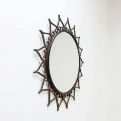 Miroir mural soleil en fer forgé avec motif cœur - 1960s