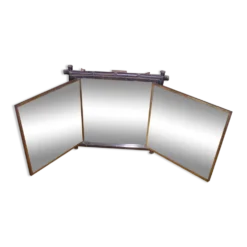 Miroir mural triptyque Napoléon III en bois noirci imitation bambou 26x23cm