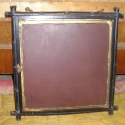 Miroir mural triptyque Napoléon III en bois noirci imitation bambou 26x23cm