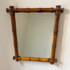 Miroir mural vintage en bambou foncé