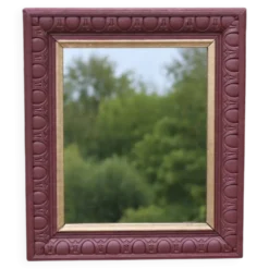Miroir mural vintage en bois sculpté bordeaux et doré – style Art déco – H4