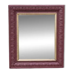 Miroir mural vintage en bois sculpté bordeaux et doré – style Art déco – H4