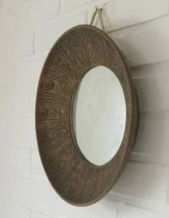 Miroir mural vintage unique, miroir décoratif en céramique fait main, Yougoslavie, années 70