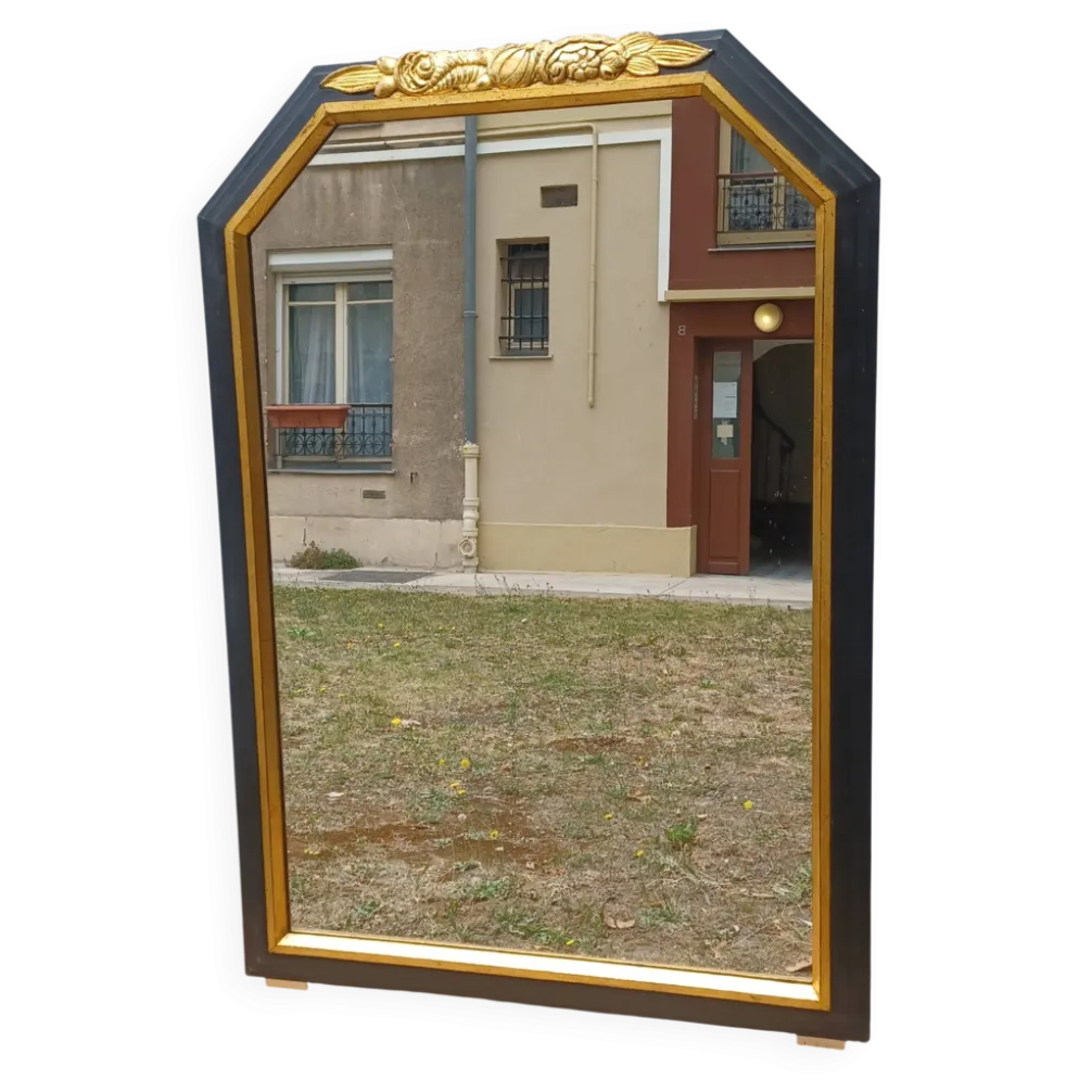 Miroir noir et dore de style art deco - 110cmx 78 cm