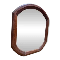 Miroir octogonal biseauté – Époque 1900 – Cadre bois teinté acajou