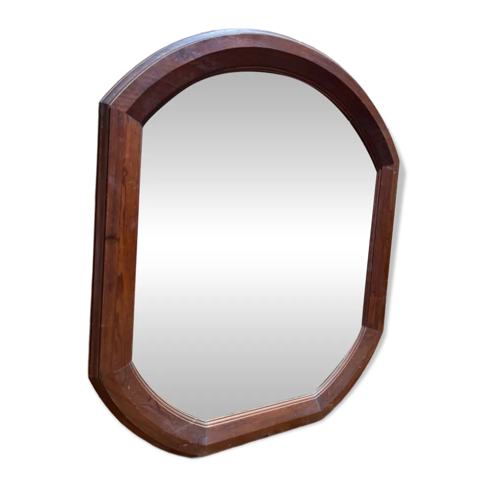 Miroir octogonal biseauté – Époque 1900 – Cadre bois teinté acajou