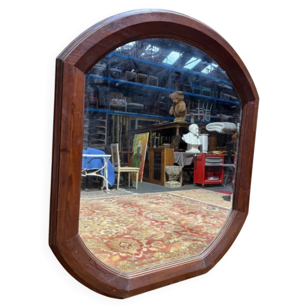 Miroir octogonal biseauté – Époque 1900 – Cadre bois teinté acajou