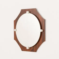 Miroir octogonal en palissandre du milieu du siècle, époque Space Age, Italie années 1970
