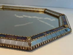 Miroir Octogonal à Facettes et Guirlandes de Laiton — Travail Français, Ver