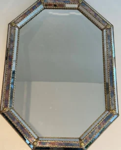 Miroir Octogonal à Facettes et Guirlandes de Laiton — Travail Français, Ver