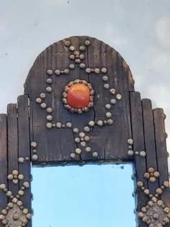 Miroir oriental brutaliste en bois 23x53cm