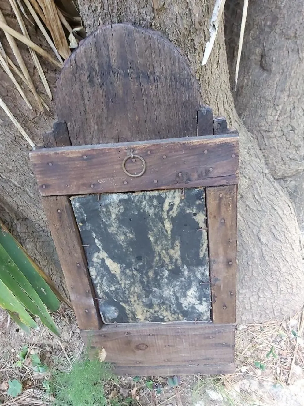 Miroir oriental brutaliste en bois 23x53cm