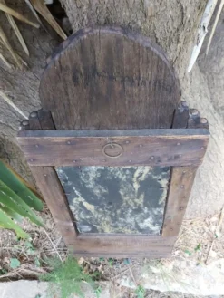 Miroir oriental brutaliste en bois 23x53cm