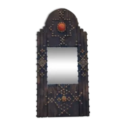Miroir oriental brutaliste en bois 23x53cm