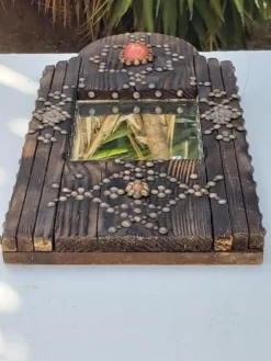 Miroir oriental brutaliste en bois 23x53cm