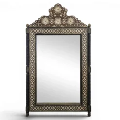 Miroir orientaliste avec incrustations d'os et cabochons de pierres dures