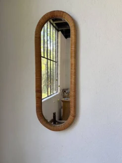 Miroir osier tressé Italie années 60 ovale
