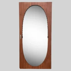Miroir oval biseauté sur porte art déco Acajou 79x162