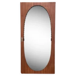 Miroir oval biseauté sur porte art déco Acajou 79x162
