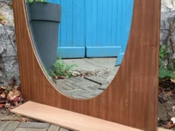 Miroir oval biseauté sur porte art déco Acajou 79x162