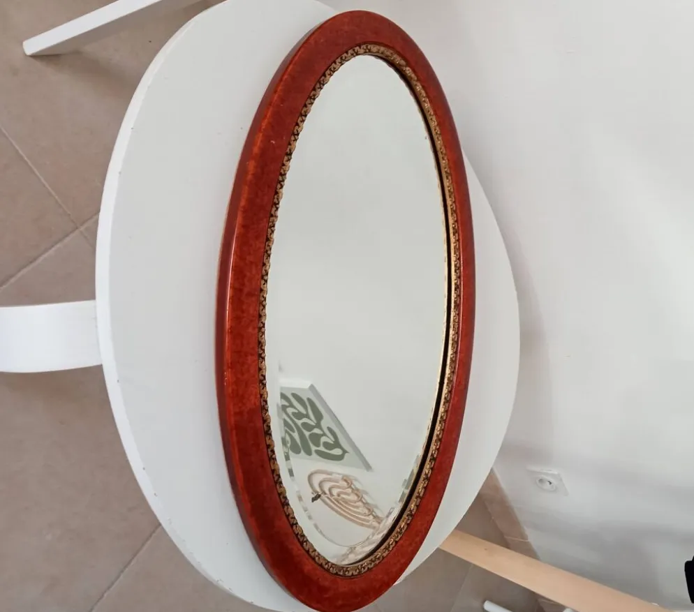 Miroir ovale ancien glace biseautée