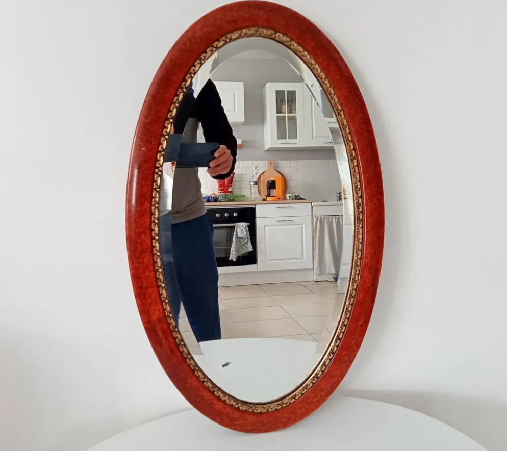 Miroir ovale ancien glace biseautée