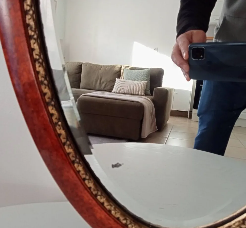 Miroir ovale ancien glace biseautée