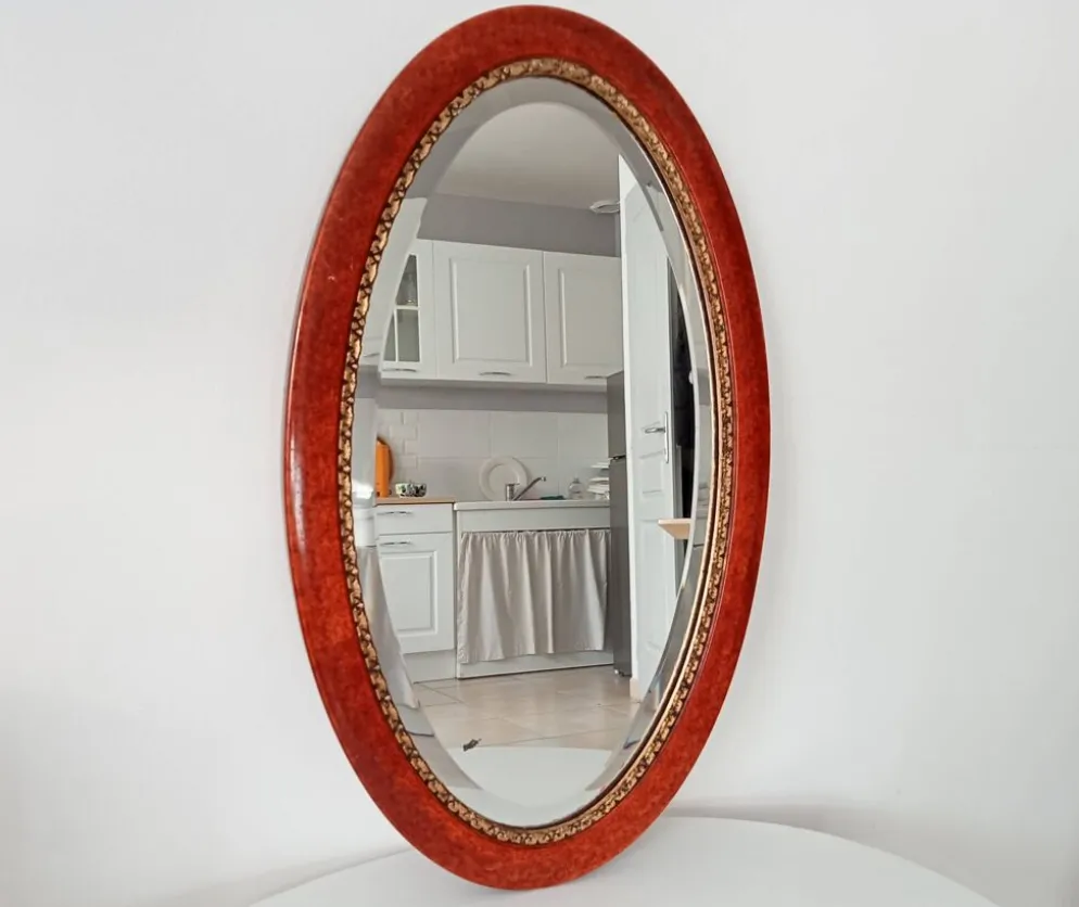 Miroir ovale ancien glace biseautée
