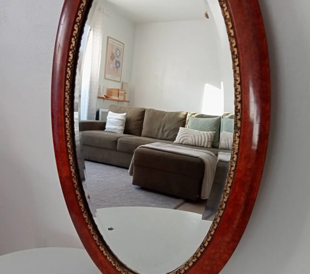 Miroir ovale ancien glace biseautée