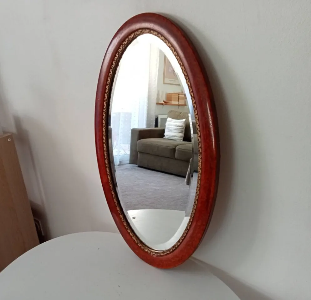 Miroir ovale ancien glace biseautée
