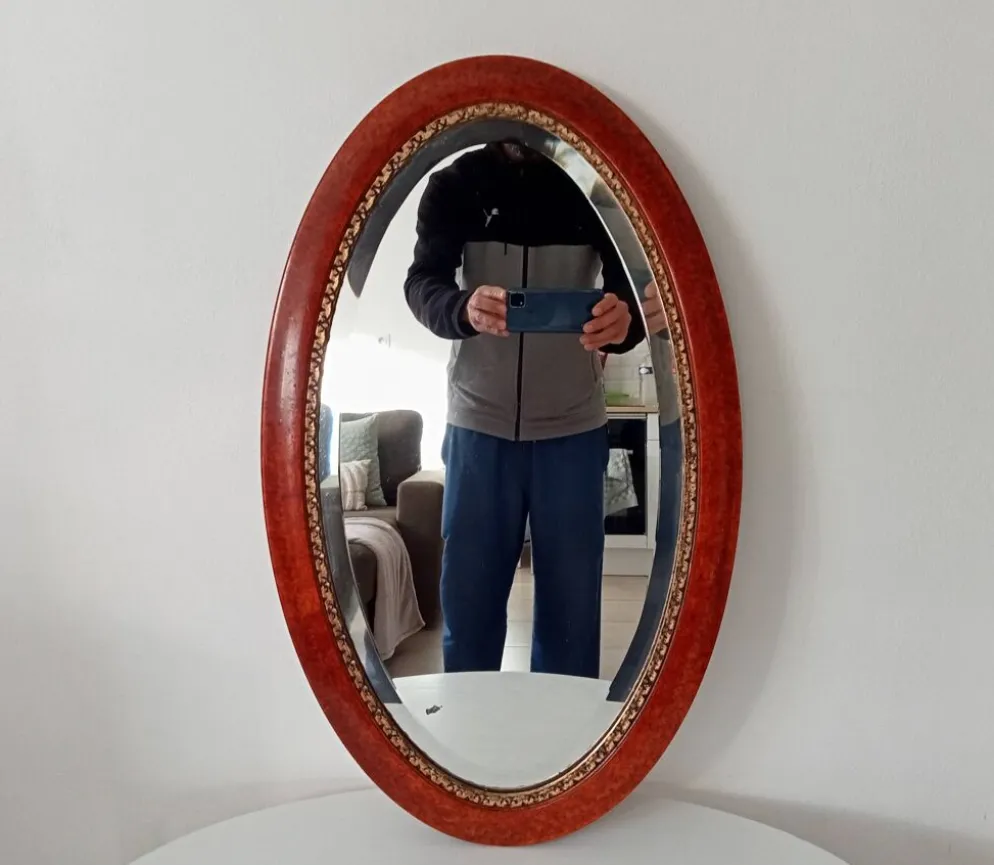 Miroir ovale ancien glace biseautée