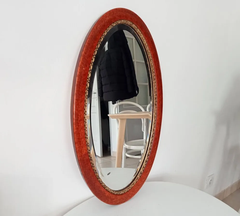 Miroir ovale ancien glace biseautée