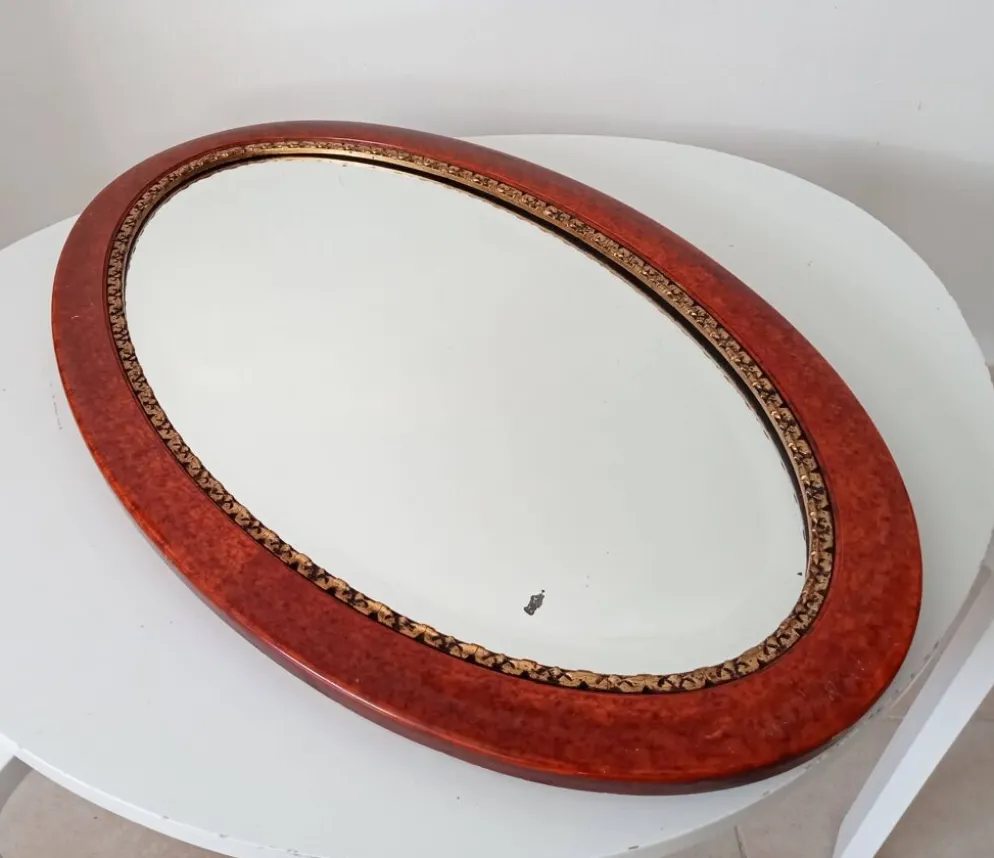 Miroir ovale ancien glace biseautée