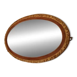 Miroir ovale ancien glace biseauté en bois et stuc XIXeme