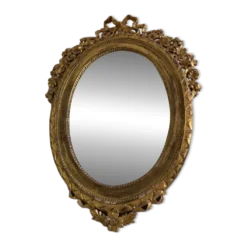 Miroir ovale ancien à la feuille d'or – Fronton nœud & motifs floraux style
