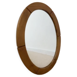 Miroir ovale années 70 en orme massif