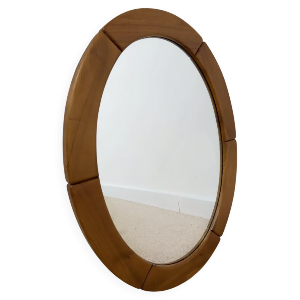 Miroir ovale années 70 en orme massif