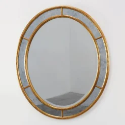 Miroir ovale doré de style mid-century par Deknudt, Belgique, années 1980.