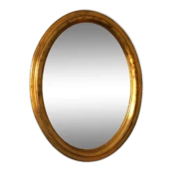 Miroir ovale en bois doré vintage – Hollywood Regency, Belgique, années 1970