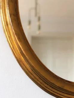 Miroir ovale en bois doré vintage – Hollywood Regency, Belgique, années 1970