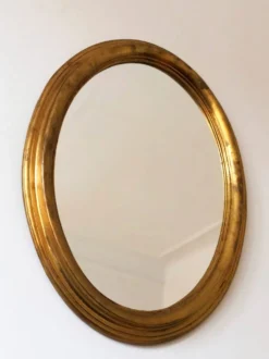 Miroir ovale en bois doré vintage – Hollywood Regency, Belgique, années 1970