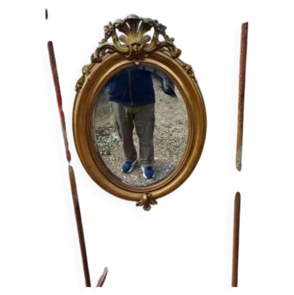 Miroir ovale en bois et stuc doré 19ème