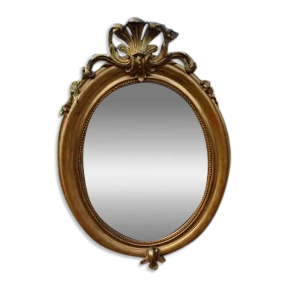 Miroir ovale en bois et stuc doré 19ème