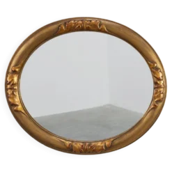 Miroir ovale en chêne doré Art Déco, Belgique années 1920
